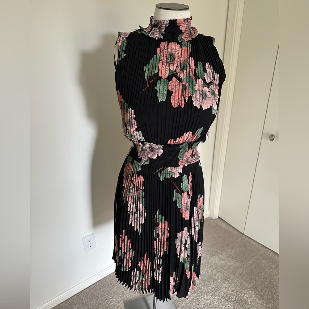 Annette accordion black and peach floral dress